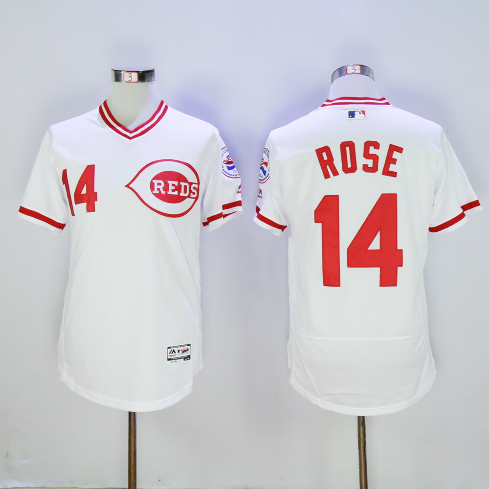 Men MLB Cincinnati Reds #14 Rose white throwback 1976 Flexbase jerseys->cincinnati reds->MLB Jersey